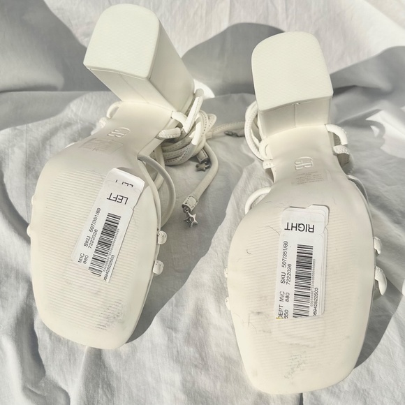 White Knotted Strappy Ankle Block Heel w Star Charm - Picture 6 of 6